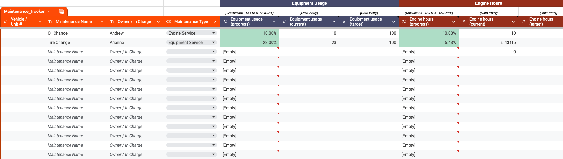 Heavy Equipment Maintenance Tracker preview